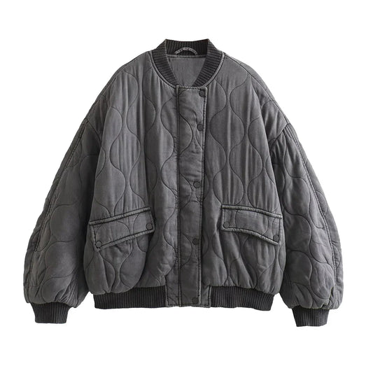 Oversized jas - Grijs - Gewatteerd - Bomberjack - Damesjas-Hallo Susanne