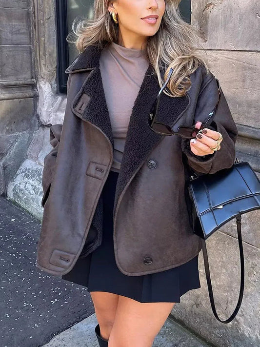 Oversized leren jas - Vintage - Winter - Fleece gevoerde Leren Jas - Damesjas-Hallo Susanne