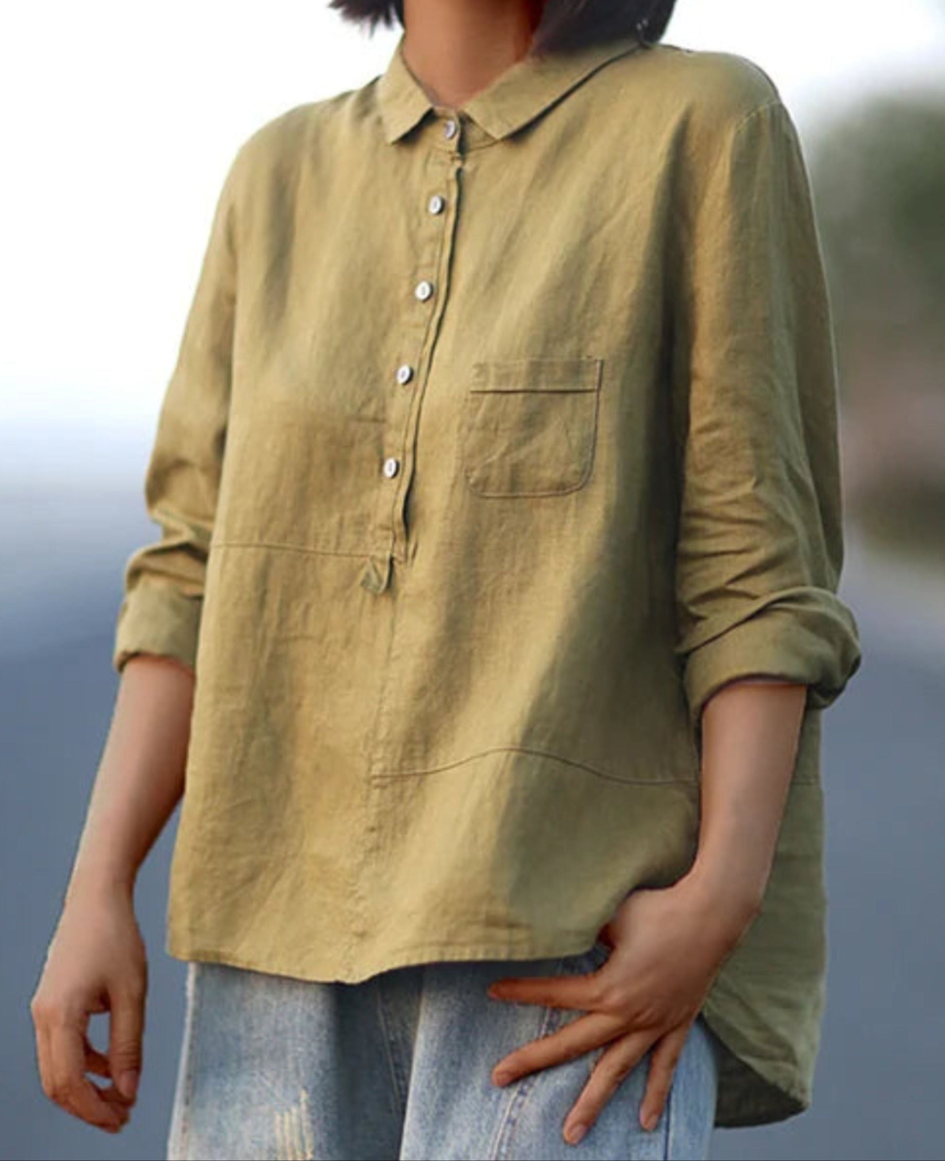 Oversized shirt - Lange mouwen - Halve knoopsluiting - Oversized blouse - Damesoverhemd-Hallo Susanne