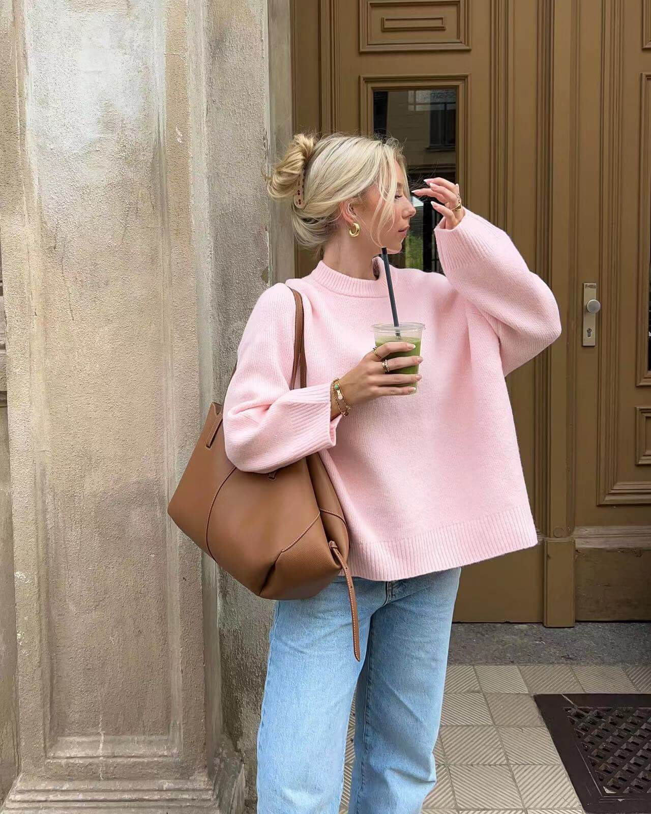 Oversized trui - Roze - Ronde hals - Oversized pullover - Damesbreigoed-Hallo Susanne