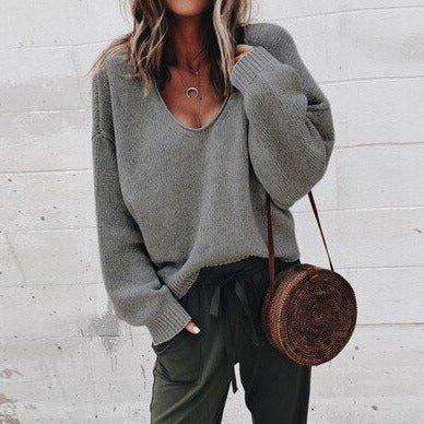 Oversized trui - V-hals - Los model - Gebreide trui - Damesbreigoed-Hallo Susanne