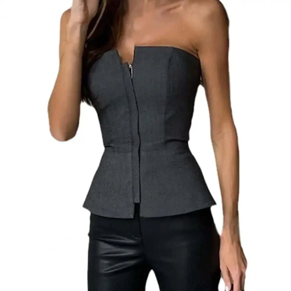 Peplum Top - Elegant - Gestructureerd - Strapless Top - Dames Top met Ritssluiting-Hallo Susanne