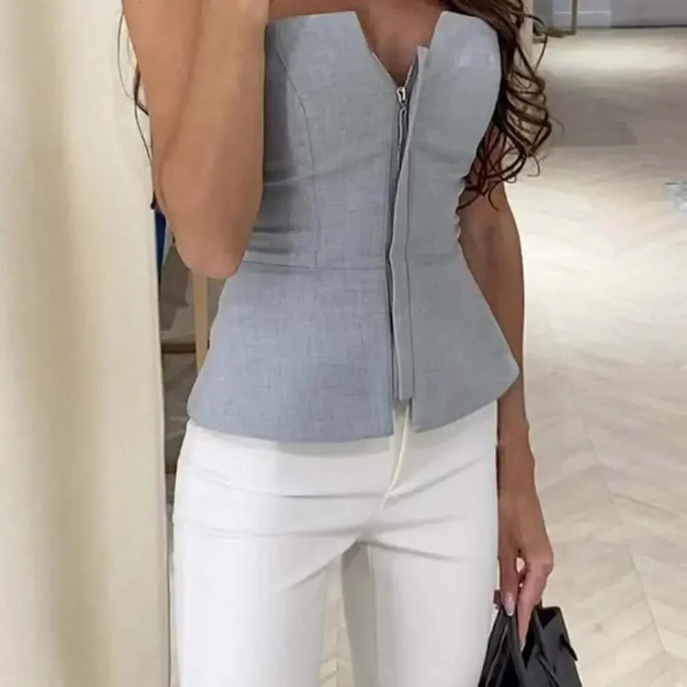Peplum Top - Elegant - Gestructureerd - Strapless Top - Dames Top met Ritssluiting-Hallo Susanne