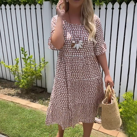 Polka Dot Jurk | Korte Mouwen | Los Model | Midi Jurk | Zomer Jurk-Hallo Susanne