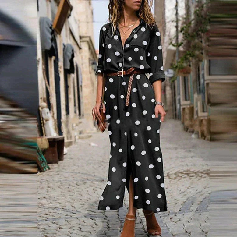 Polkadotjurk | Lange mouwen | Knoopsluiting | Maxi-overhemdjurk | Maxi-zomerjurk-Hallo Susanne