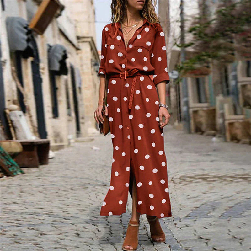 Polkadotjurk | Lange mouwen | Knoopsluiting | Maxi-overhemdjurk | Maxi-zomerjurk-Hallo Susanne