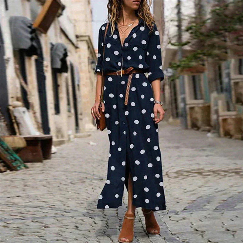 Polkadotjurk | Lange mouwen | Knoopsluiting | Maxi-overhemdjurk | Maxi-zomerjurk-Hallo Susanne