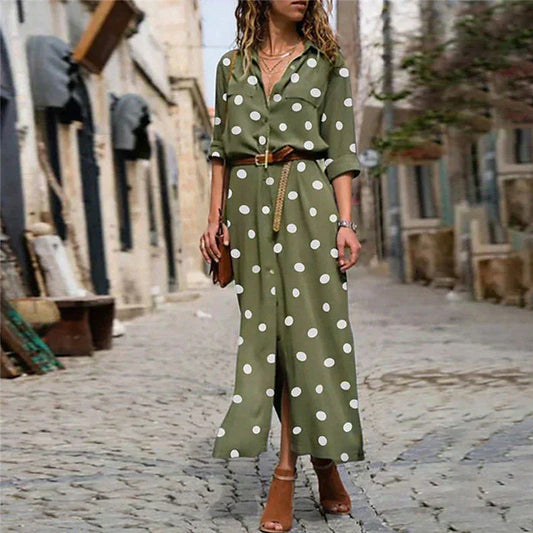 Polkadotjurk | Lange mouwen | Knoopsluiting | Maxi-overhemdjurk | Maxi-zomerjurk-Hallo Susanne