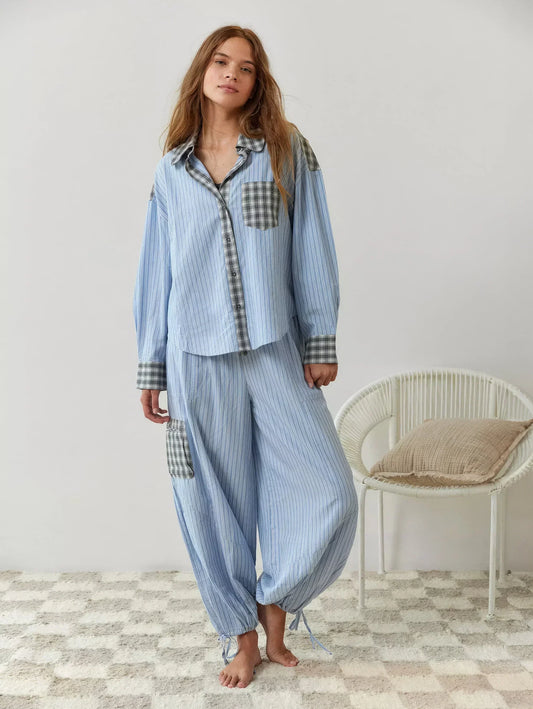 Pyjama Set - Lange mouwen - Knoopsluiting - Geruite pyjama - Nachtkleding voor dames-Hallo Susanne