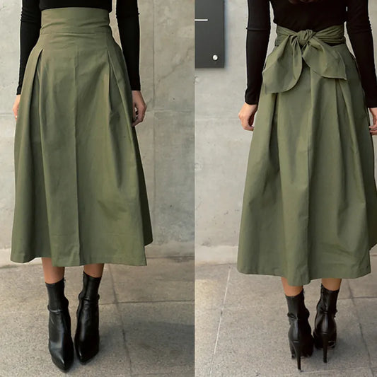 Rok met hoge taille | Geplooid | Tailleband | Midi Rok | Rokken voor vrouwen-Hallo Susanne