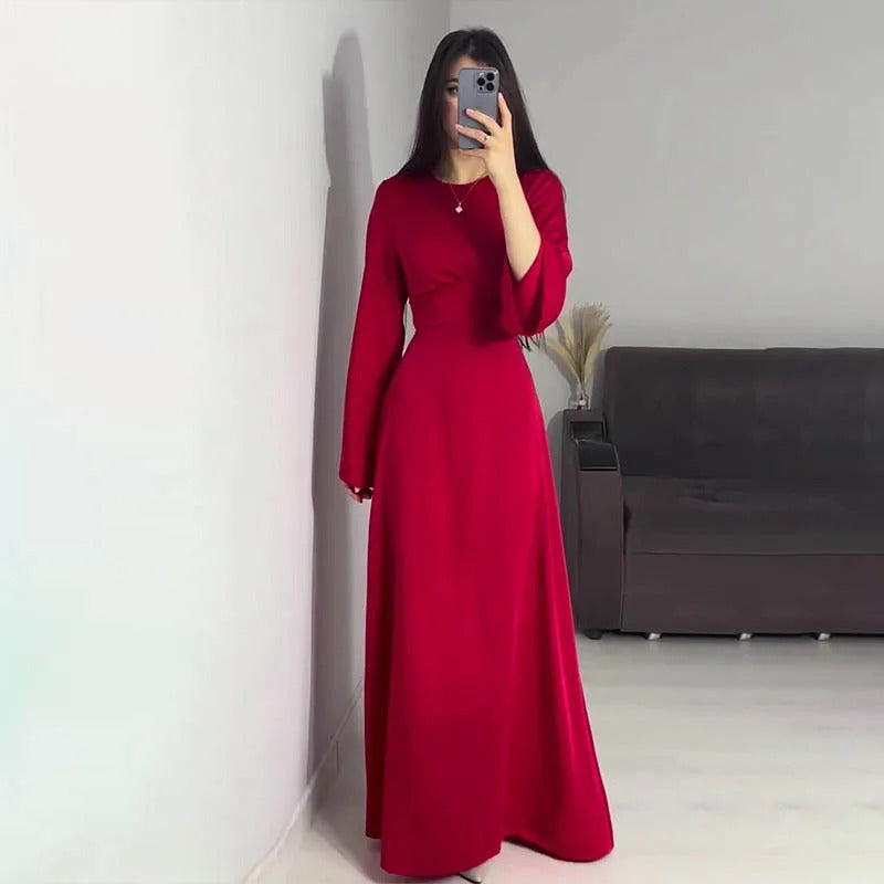 Satijnen Jurk - Elegant - Klokmouwen - Jurk met lange mouwen - Maxi satijnen jurk-Hallo Susanne