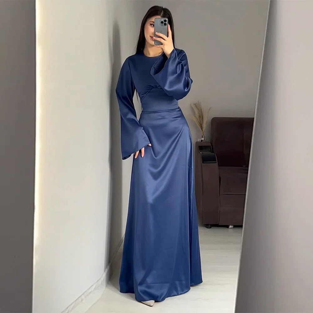 Satijnen Jurk - Elegant - Klokmouwen - Jurk met lange mouwen - Maxi satijnen jurk-Hallo Susanne