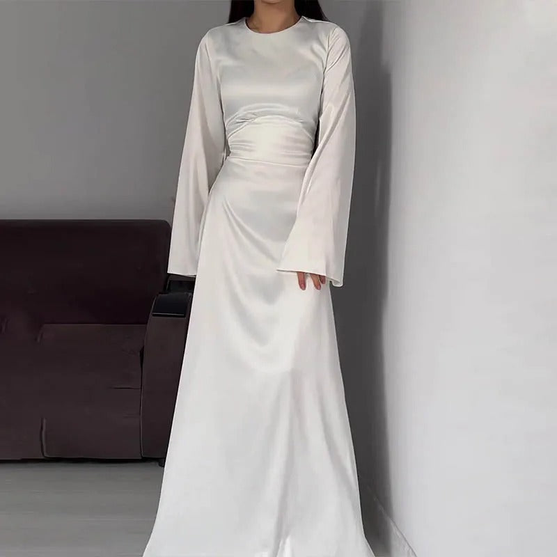 Satijnen Jurk - Elegant - Klokmouwen - Jurk met lange mouwen - Maxi satijnen jurk-Hallo Susanne