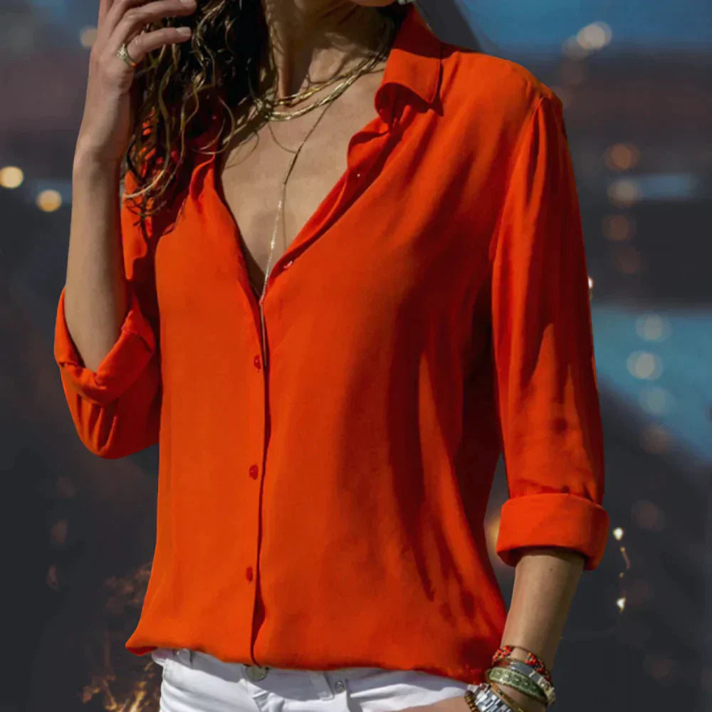 Satijnen blouse - Dameshemd met knoopsluiting en lichtgewicht lange mouwen-Hallo Susanne