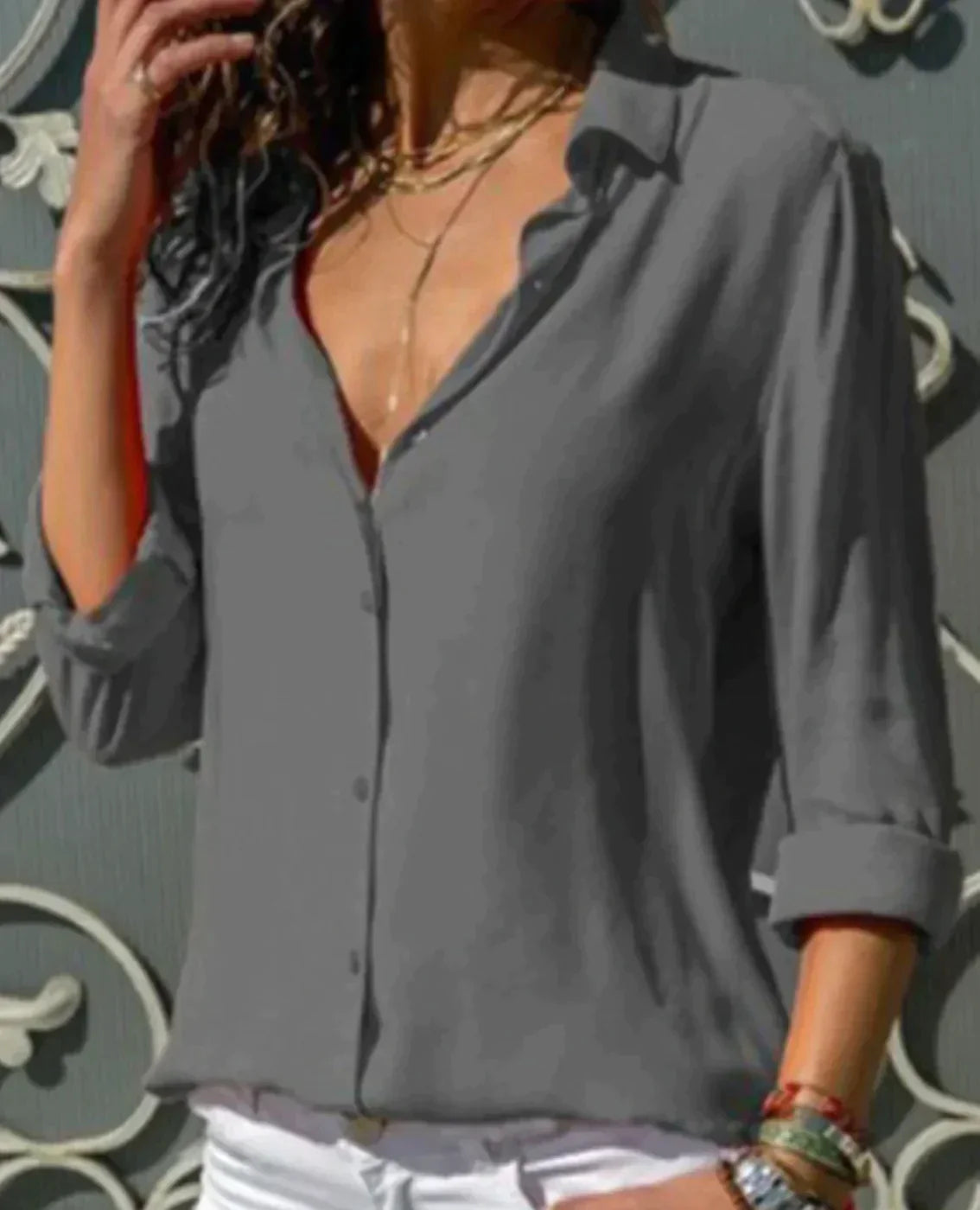 Satijnen blouse - Dameshemd met knoopsluiting en lichtgewicht lange mouwen-Hallo Susanne