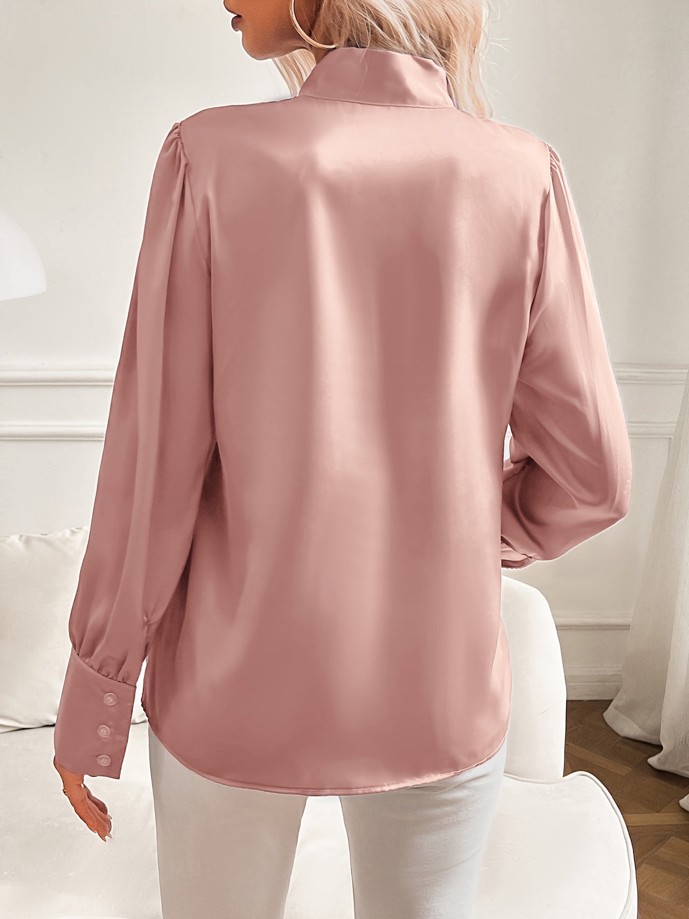 Satijnen blouse | Lange Mouwen | Lantaarnmouwen | Blouse met Strikhals | Blouse voor Vrouwen-Hallo Susanne