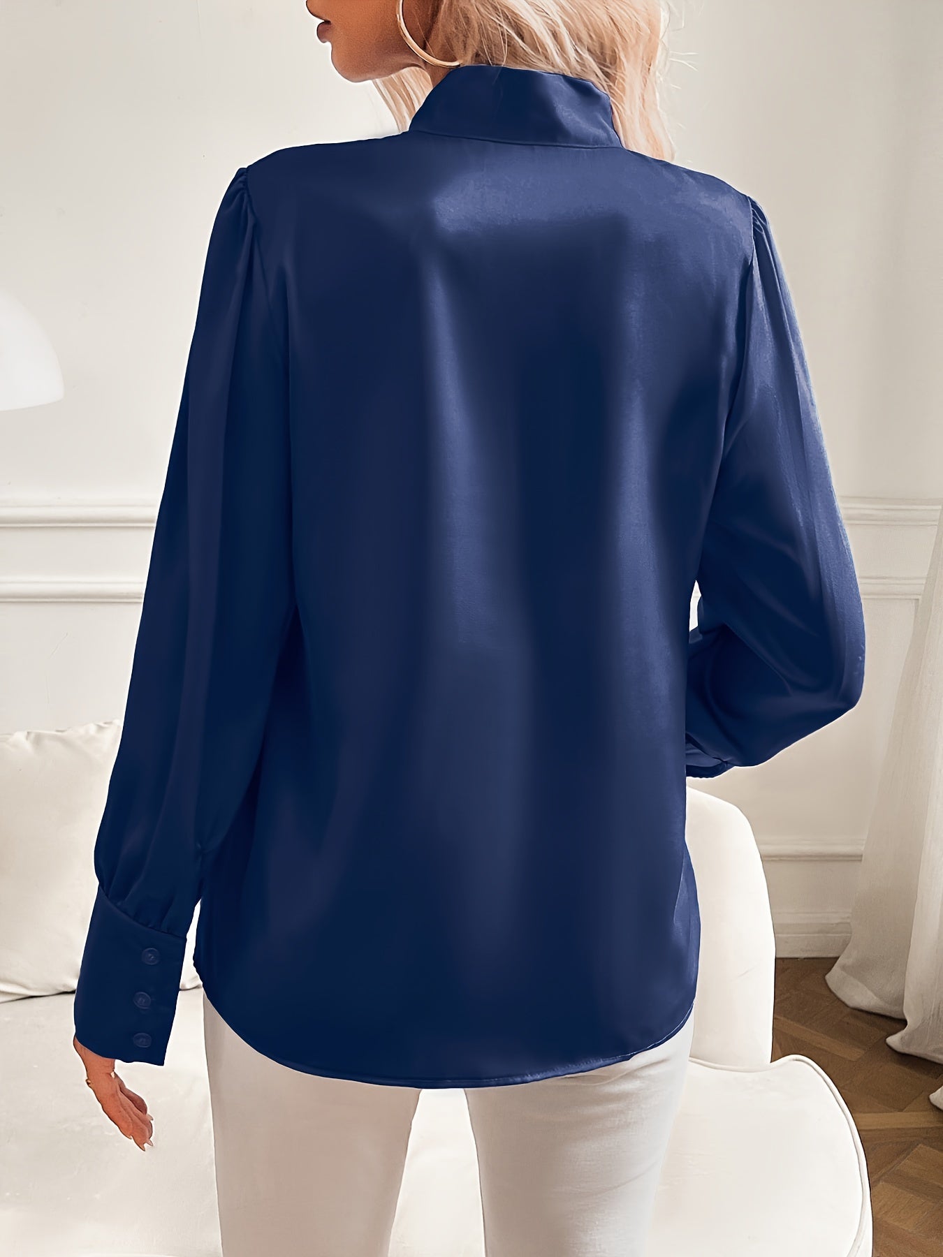 Satijnen blouse | Lange Mouwen | Lantaarnmouwen | Blouse met Strikhals | Blouse voor Vrouwen-Hallo Susanne