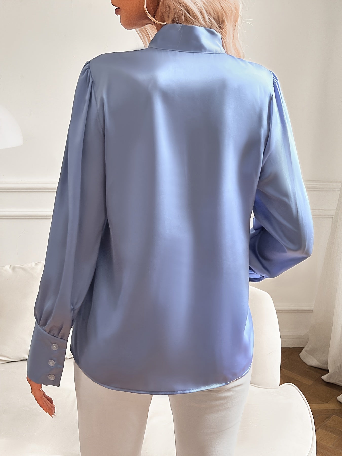 Satijnen blouse | Lange Mouwen | Lantaarnmouwen | Blouse met Strikhals | Blouse voor Vrouwen-Hallo Susanne