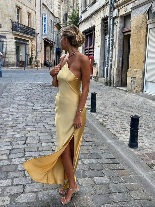 Satijnen jurk | Maxi | Split | Rugloze jurk | Zomerjurk-Hallo Susanne
