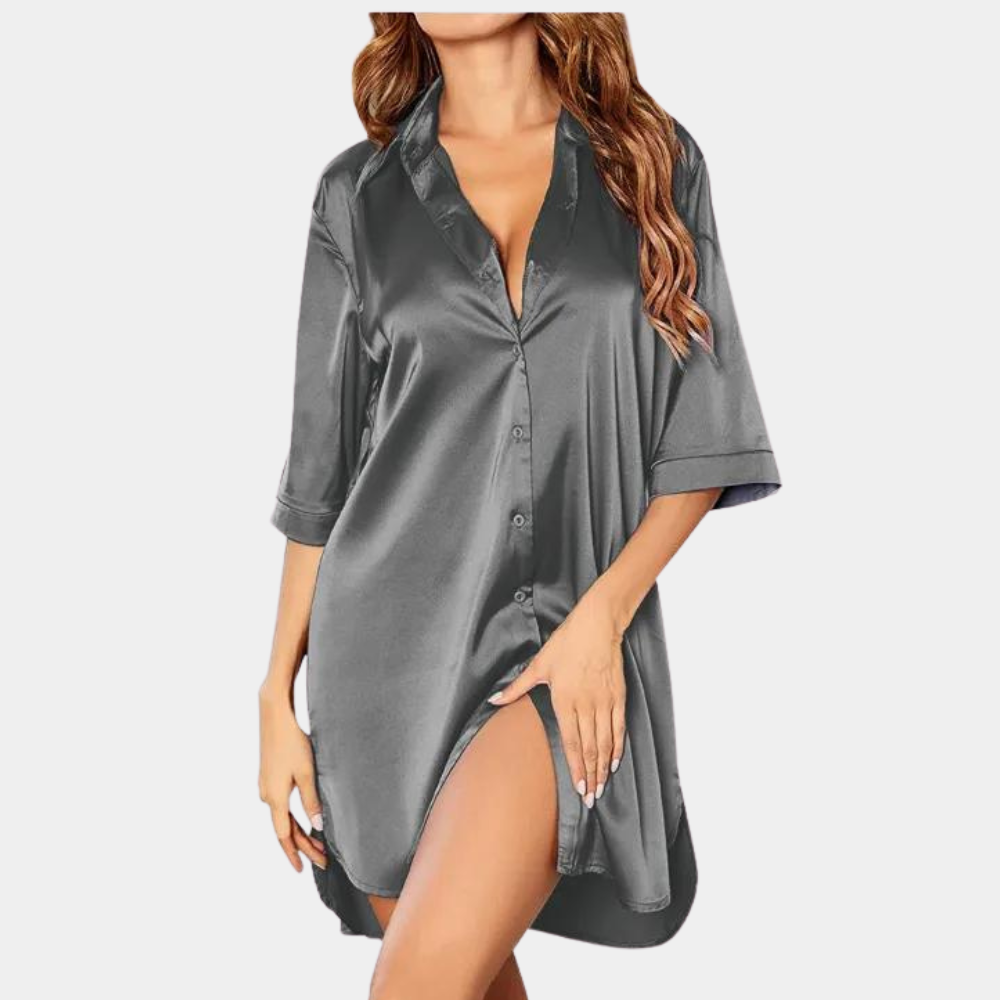 Satijnen nachtjapon - Button-Up - Korte mouwen - Satijnen nachtjapon - Damesslaapmode-Hallo Susanne