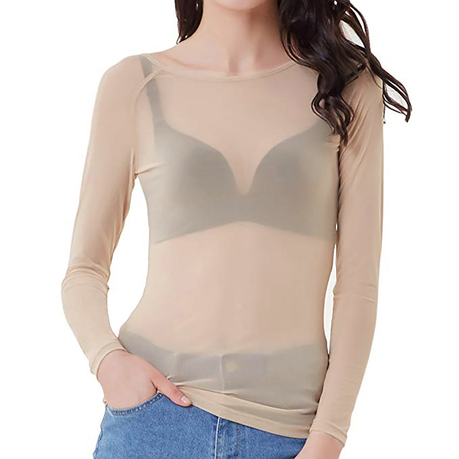 Sheer Top met lange mouwen - Zwart - Wit - Mesh Top met lange mouwen - Dameskleding-Hallo Susanne
