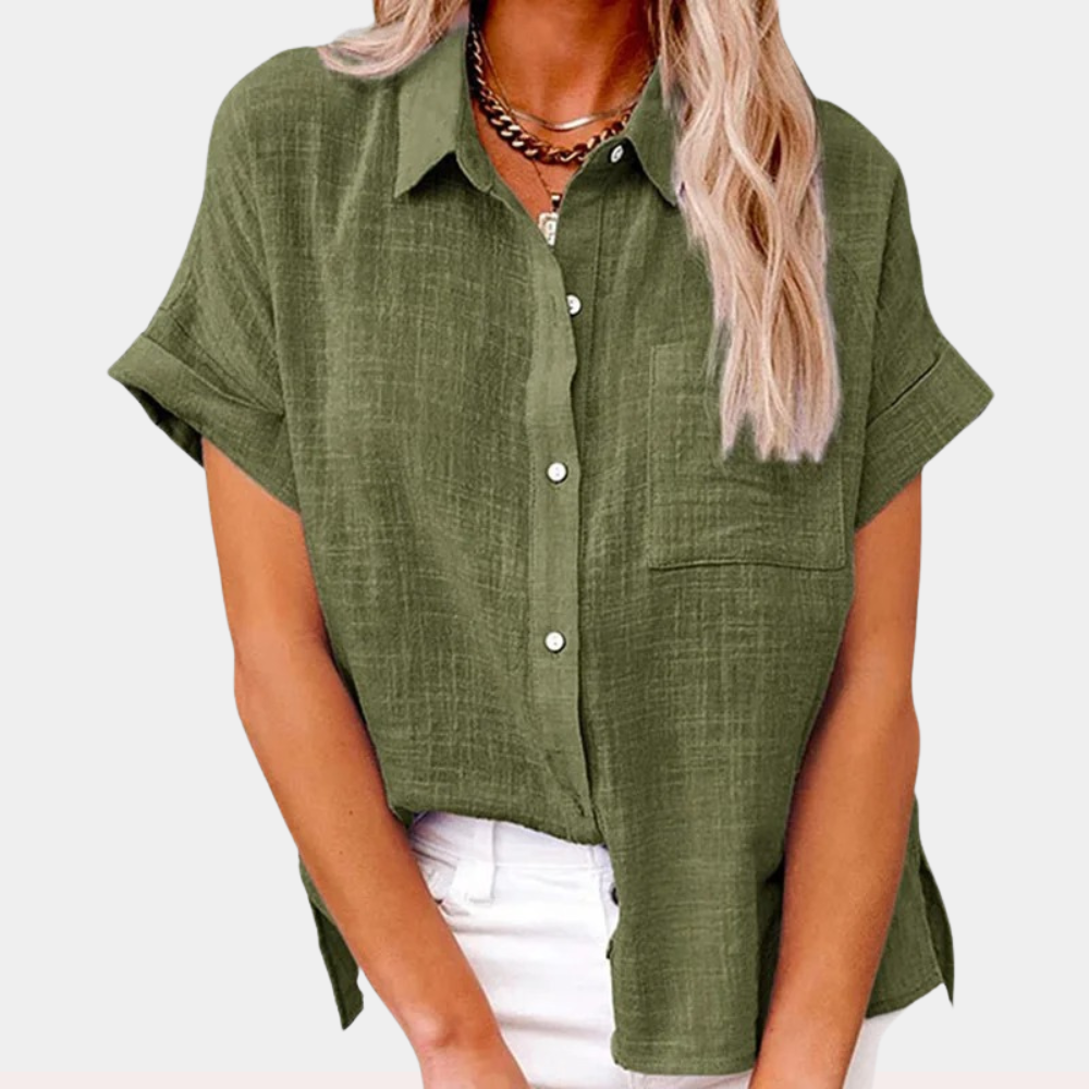 Shirt met korte mouwen - Button-Up - Los model - Zomershirt - Damesshirt-Hallo Susanne