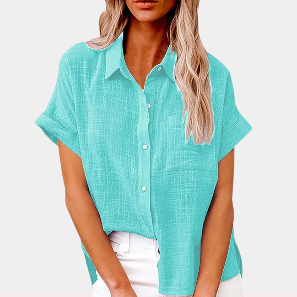 Shirt met korte mouwen - Button-Up - Los model - Zomershirt - Damesshirt-Hallo Susanne