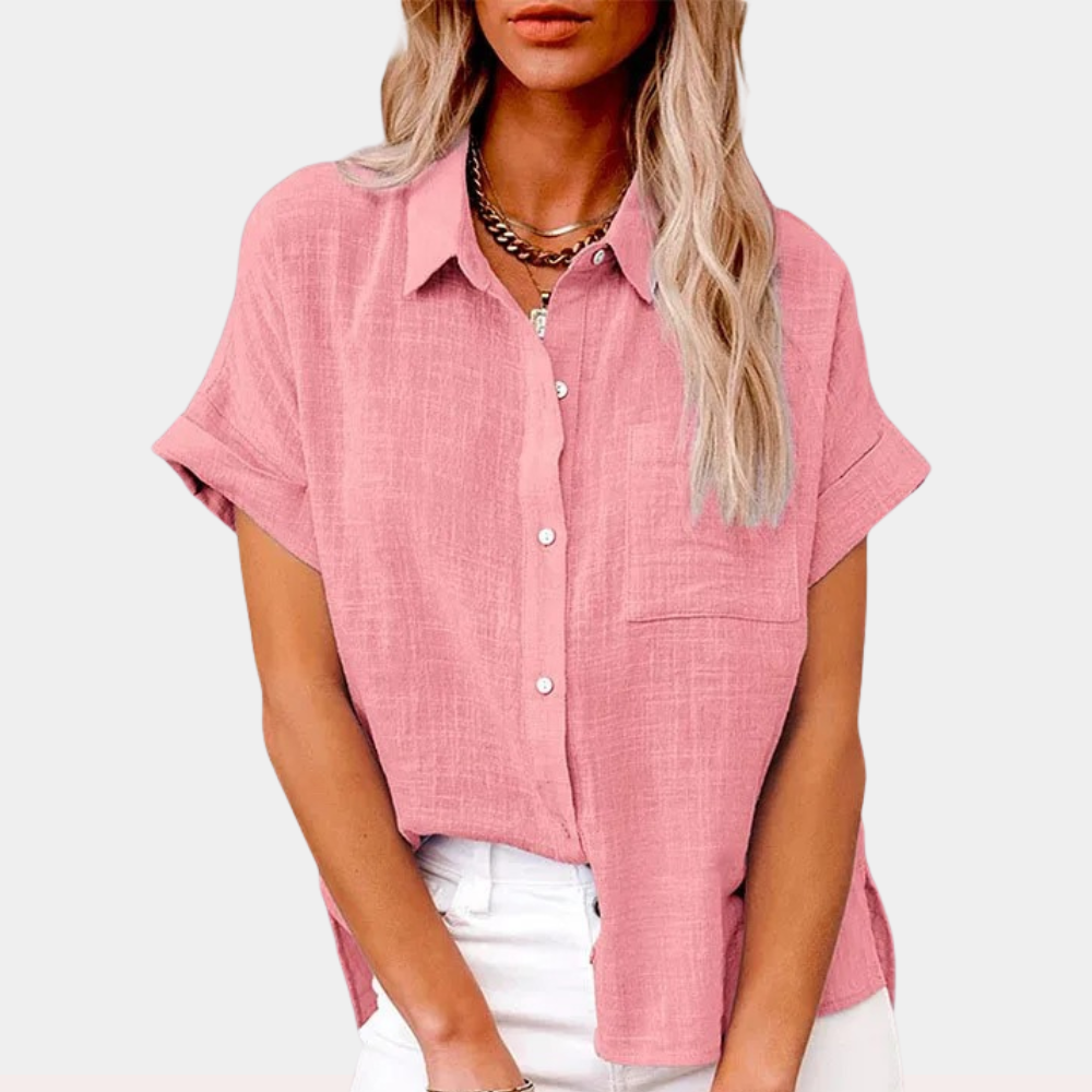 Shirt met korte mouwen - Button-Up - Los model - Zomershirt - Damesshirt-Hallo Susanne