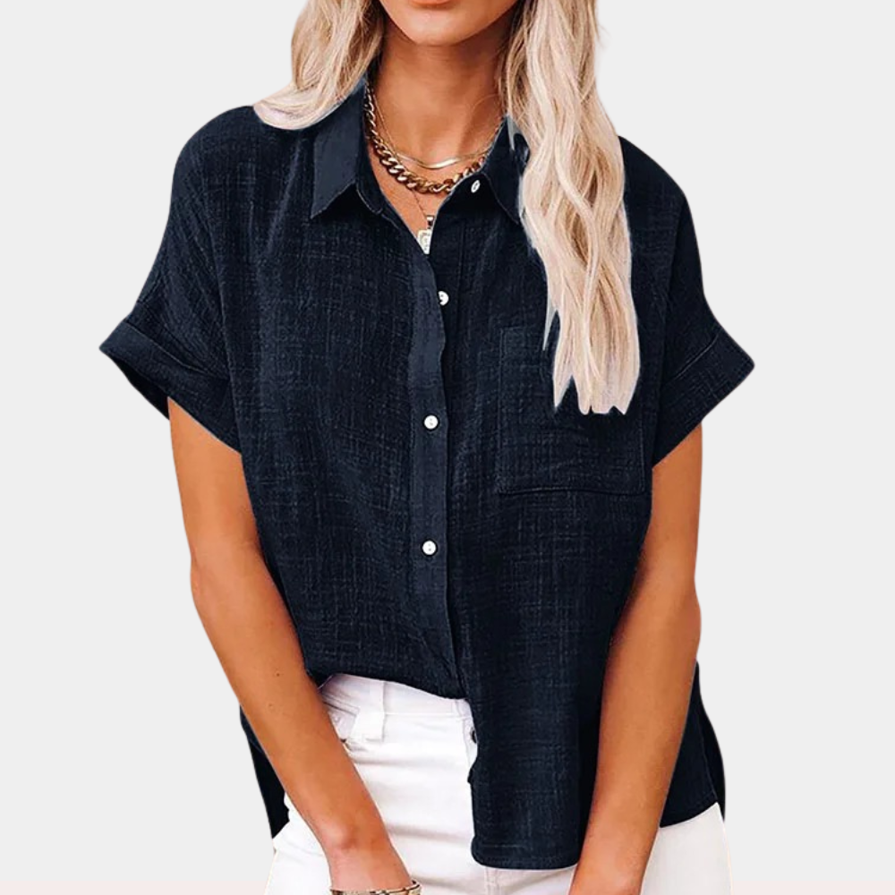 Shirt met korte mouwen - Button-Up - Los model - Zomershirt - Damesshirt-Hallo Susanne
