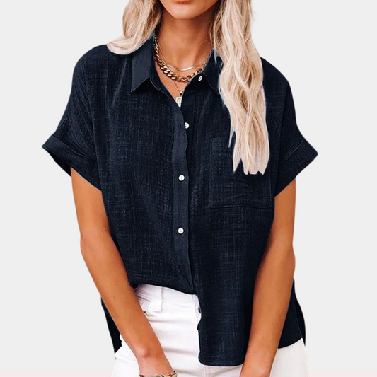 Shirt met korte mouwen - Button-Up - Los model - Zomershirt - Damesshirt-Hallo Susanne