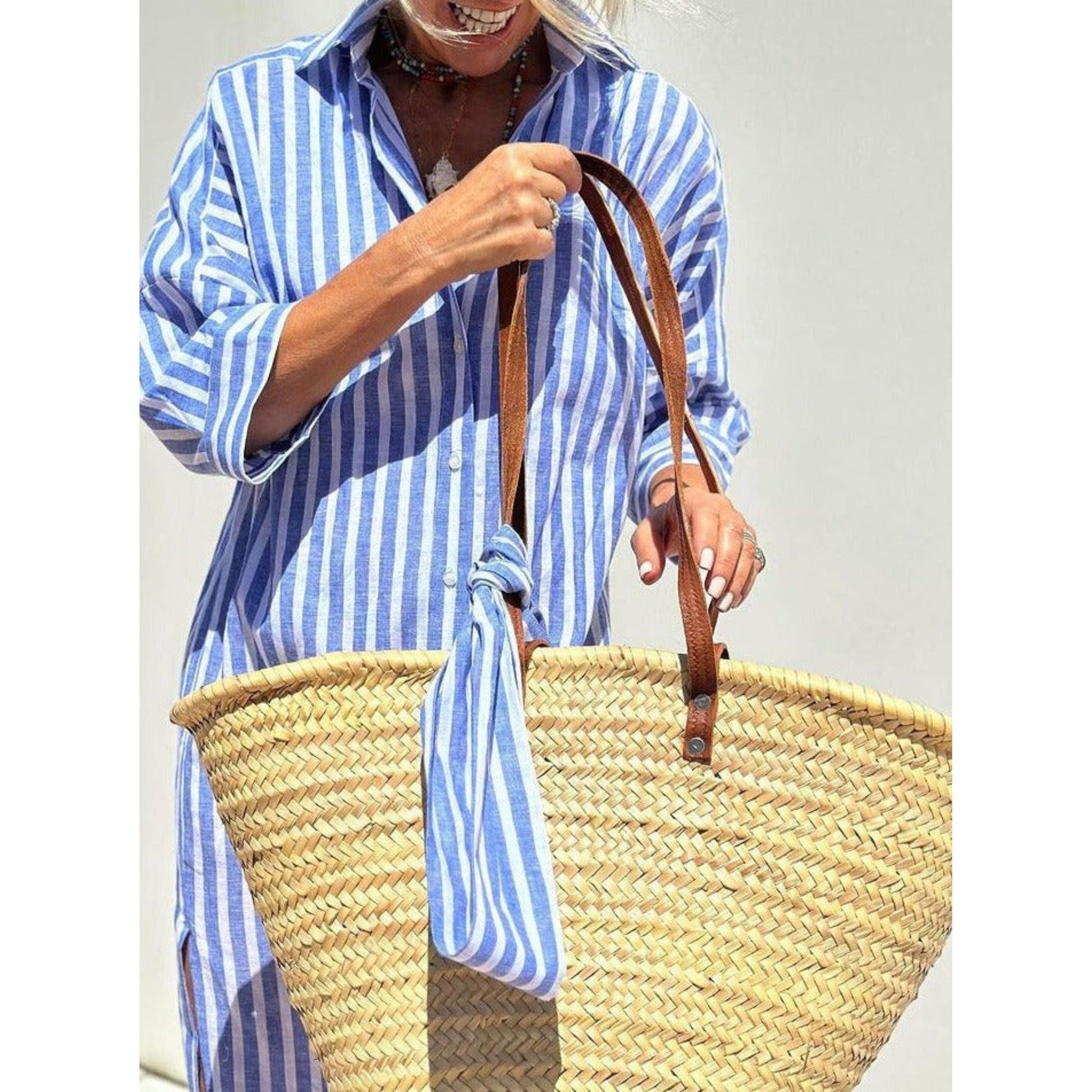 Shirtjurk | Knoopsluiting | Gestreepte | Maxi-jurk met lange mouwen | Maxi-jurk-Hallo Susanne