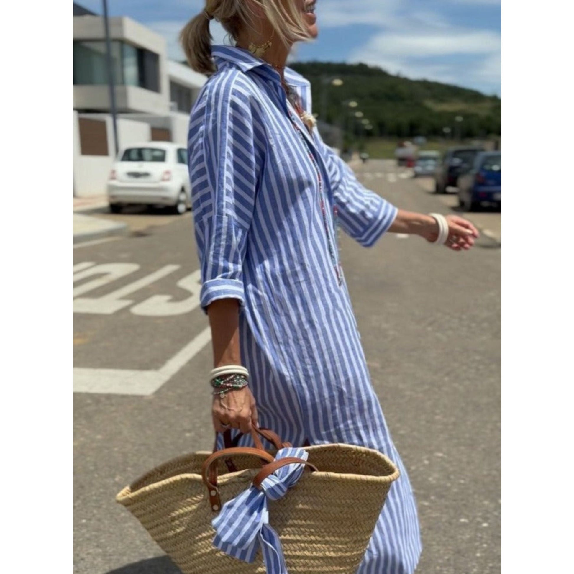 Shirtjurk | Knoopsluiting | Gestreepte | Maxi-jurk met lange mouwen | Maxi-jurk-Hallo Susanne