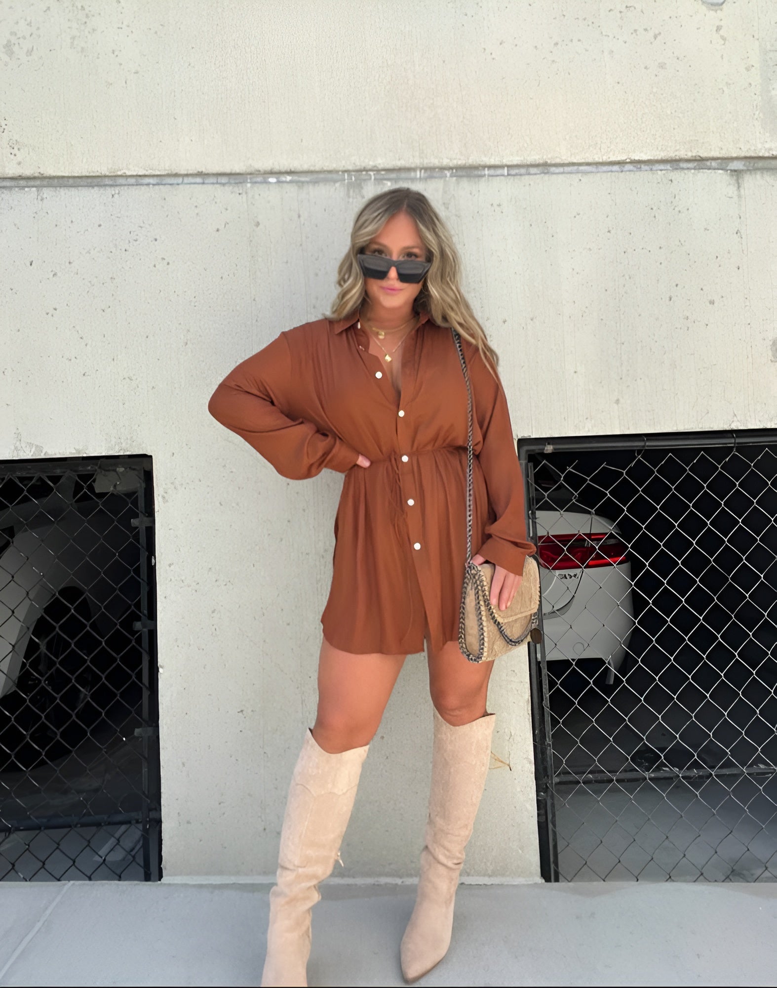 Shirtjurk | Mini | Knoopsluiting | Jurk met lange mouwen | Satijnen jurk-Hallo Susanne
