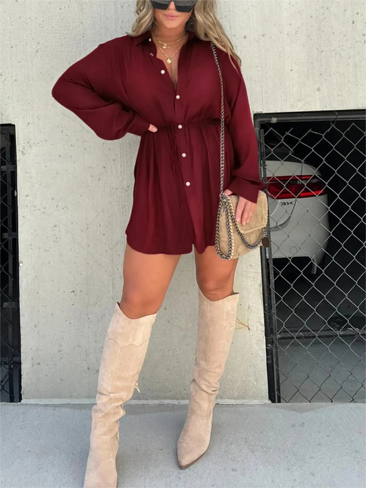 Shirtjurk | Mini | Knoopsluiting | Jurk met lange mouwen | Satijnen jurk-Hallo Susanne
