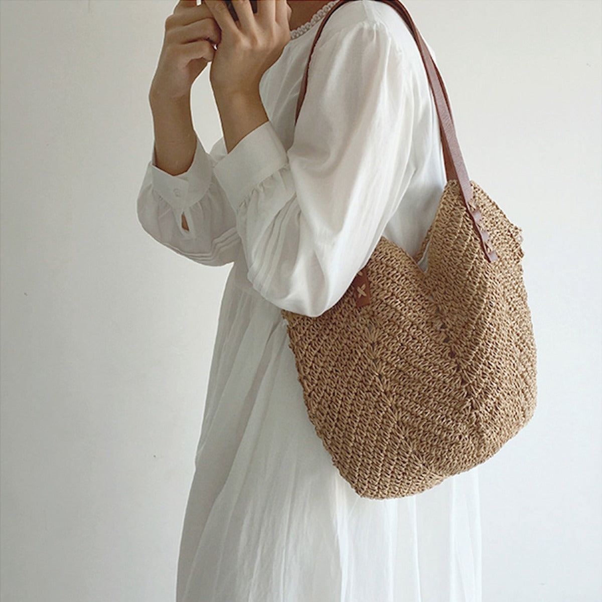 Strandtas - Vrouwen Grote Schouder Hobo Tas Van Stro-Hallo Susanne