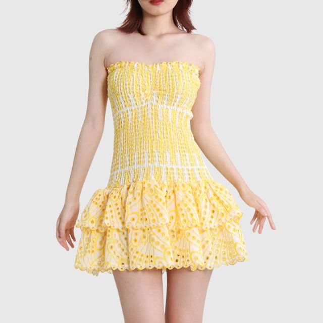 Strapless Jurk - Gerimpeld - Ruches - Mini-jurk - Zomerjurk-Hallo Susanne