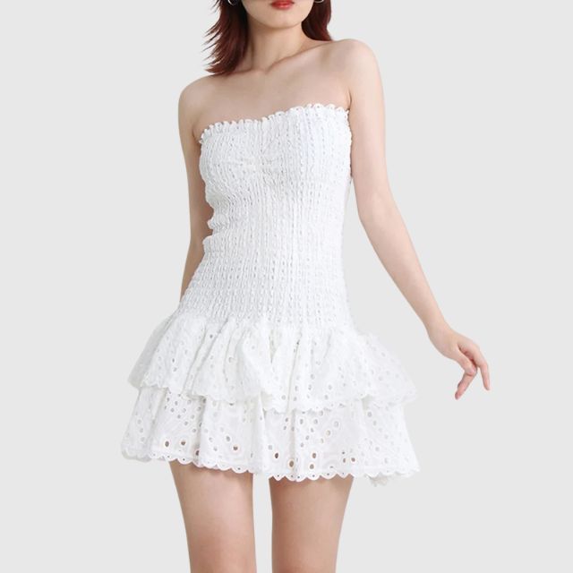 Strapless Jurk - Gerimpeld - Ruches - Mini-jurk - Zomerjurk-Hallo Susanne