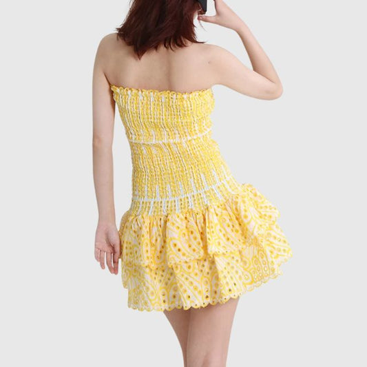 Strapless Jurk - Gerimpeld - Ruches - Mini-jurk - Zomerjurk-Hallo Susanne
