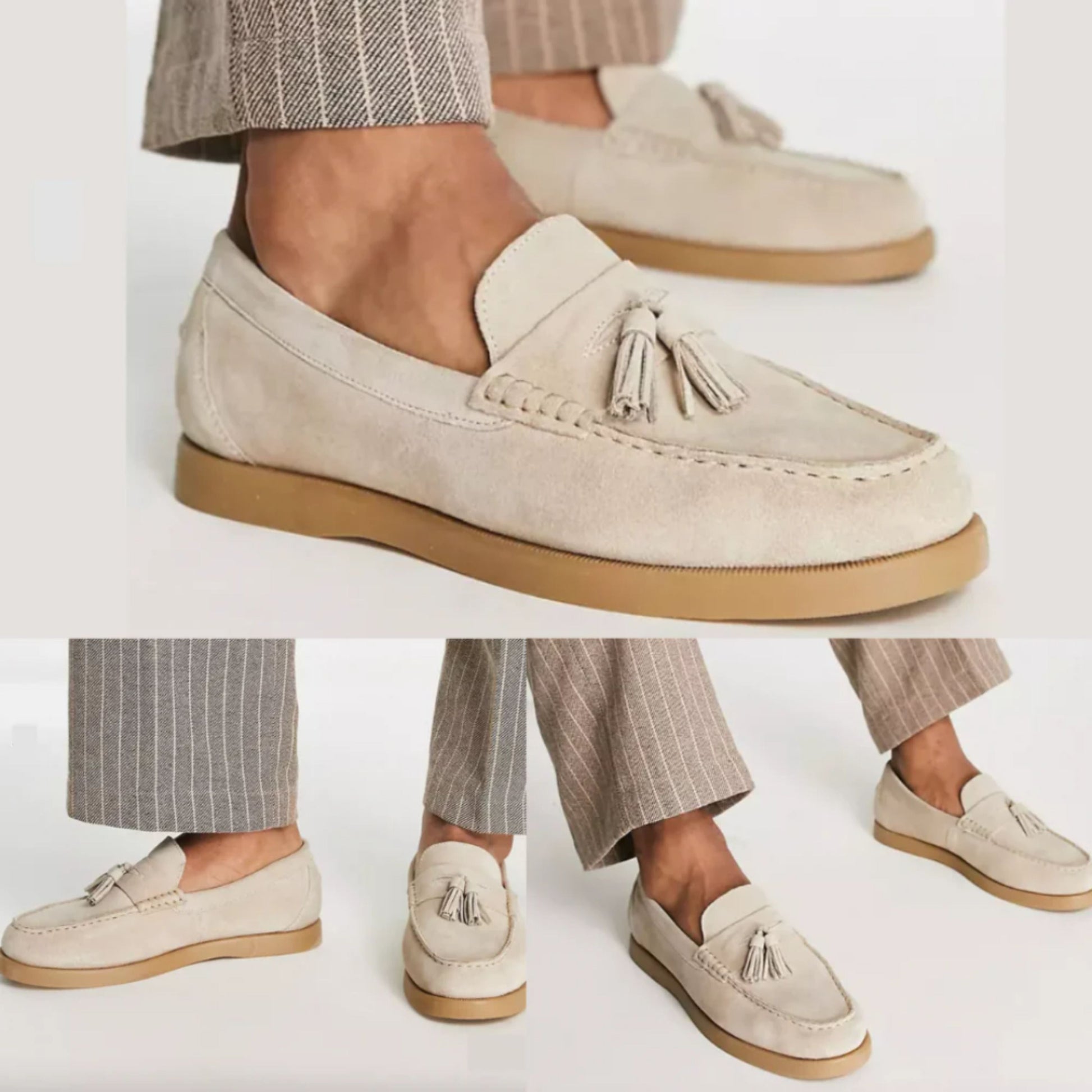 Suède Loafers - Slipvaste Beige Tassel Loafer Schoenen voor heren-Hallo Susanne