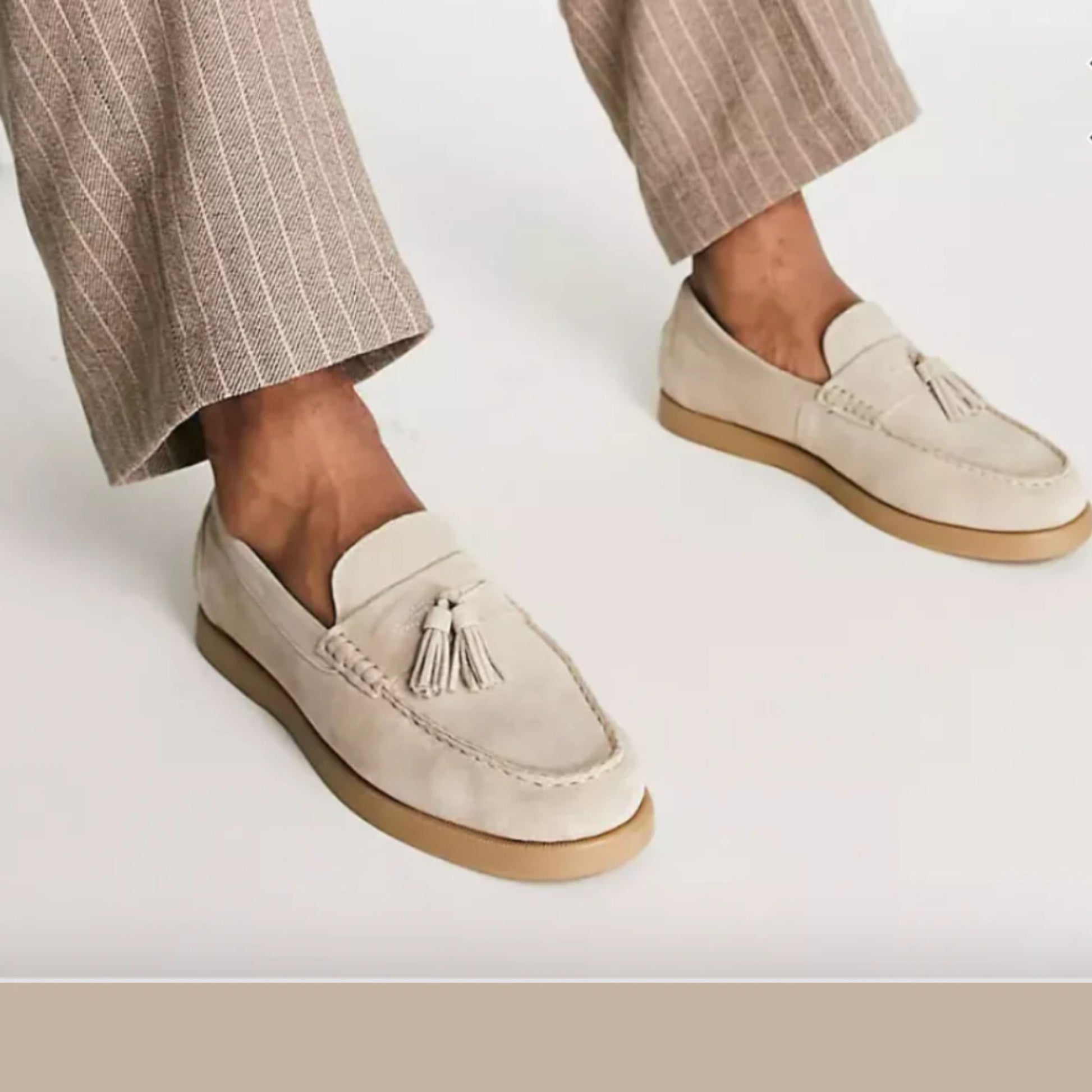 Suède Loafers - Slipvaste Beige Tassel Loafer Schoenen voor heren-Hallo Susanne