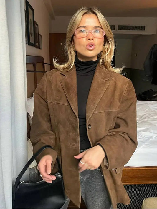 Suedette Jas | Bruin | Oversized | Vintage Jas | Vrouwenjas-Hallo Susanne