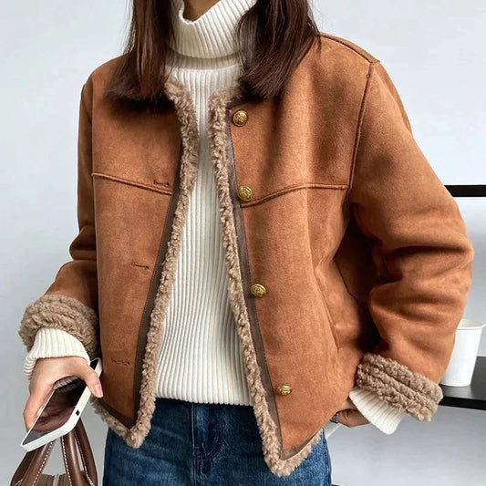 Suedette Jas - Fleece gevoerd - Faux Suede - Jas met Sherpa - Winterjas voor dames-Hallo Susanne