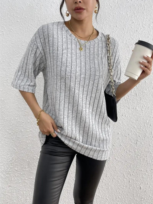 Sweater met korte mouwen - Los model - Geribd - Oversized - Dameskleding-Hallo Susanne