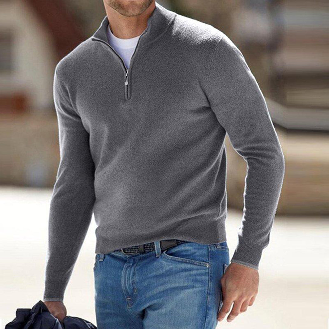 Sweater met kwart rits voor heren - Gebreid - Trui - Polo Trui - Trui met halve rits voor heren-Hallo Susanne