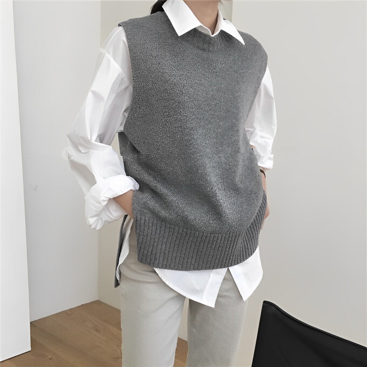 Sweatervest - Mouwloos - Los model - Gebreid gilet - Gebreid damesvest-Hallo Susanne