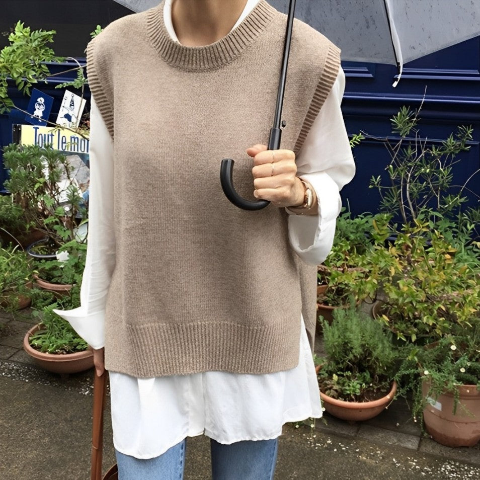 Sweatervest - Mouwloos - Los model - Gebreid gilet - Gebreid damesvest-Hallo Susanne