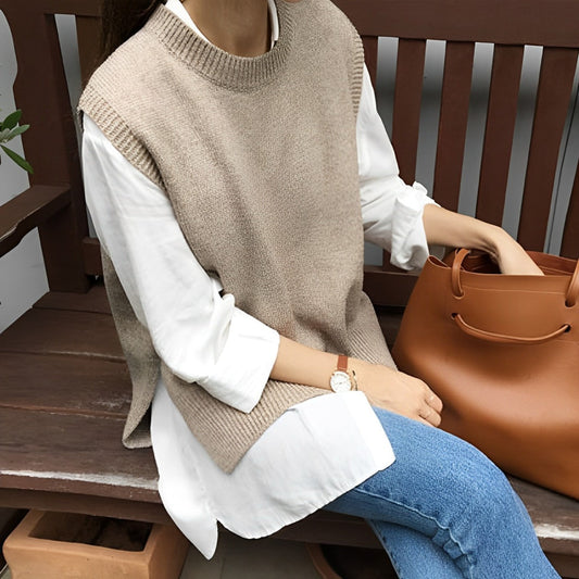 Sweatervest - Mouwloos - Los model - Gebreid gilet - Gebreid damesvest-Hallo Susanne