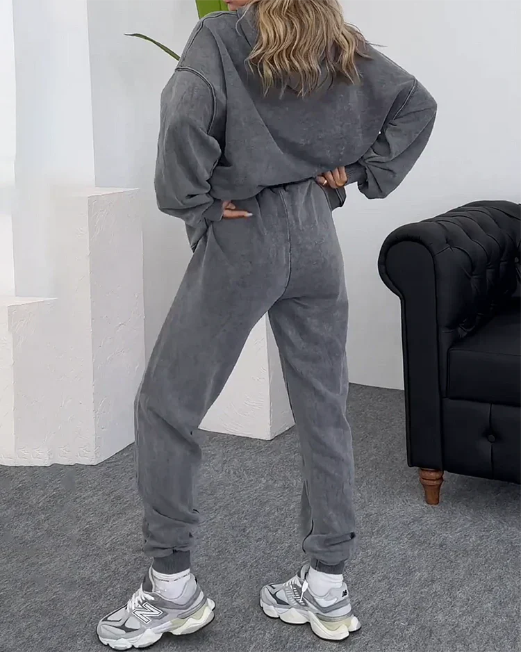 Sweatpak | Los model | Grijs | Hoodie en trainingsbroek | Joggerset voor dames-Hallo Susanne