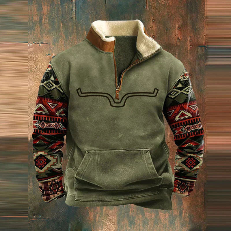 Sweatshirt met halve rits - Warme, met fleece gevoerde trui met kwart rits voor heren in de winter-Hallo Susanne