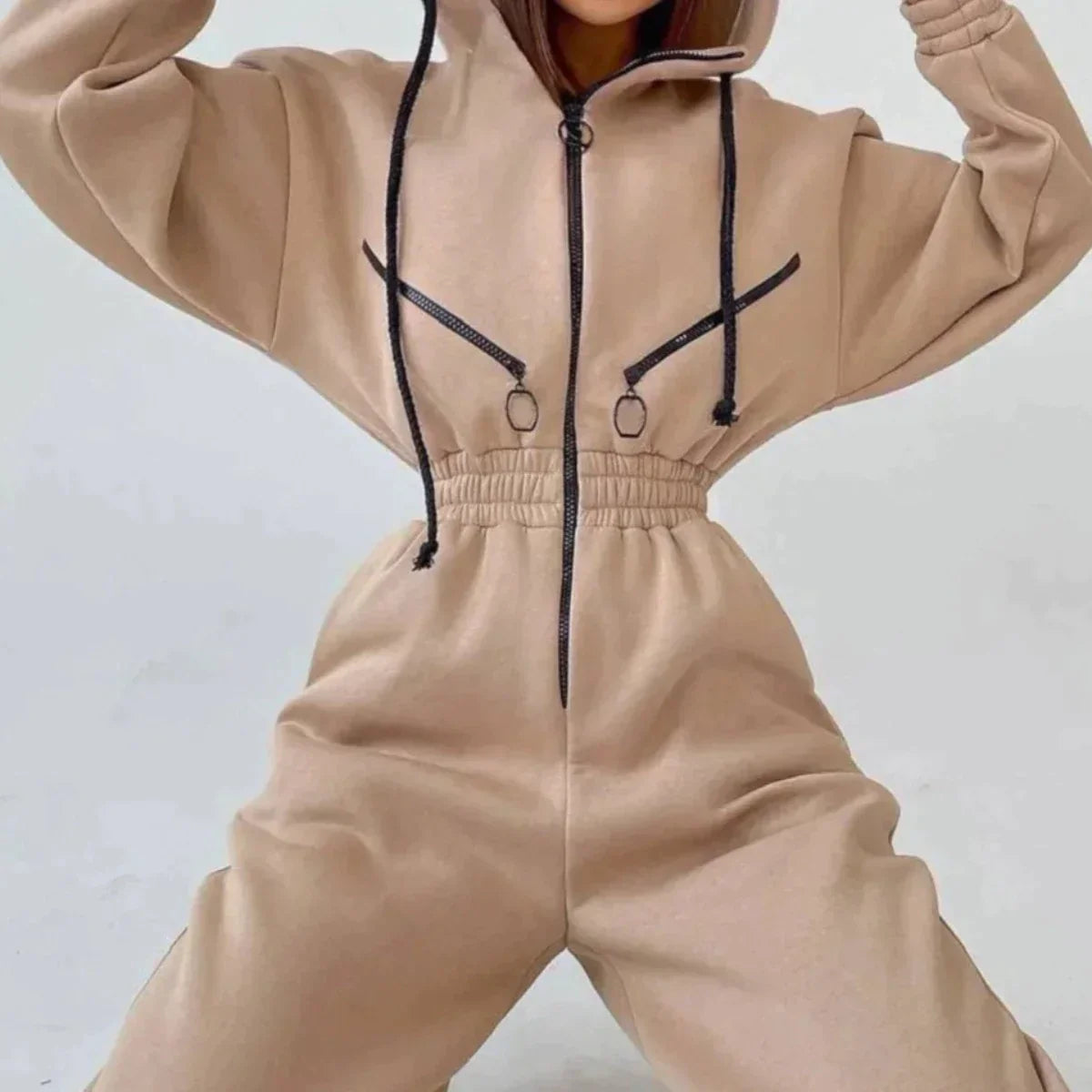 Sweatsuit | Met capuchon | Gerimpelde taille | Casual jumpsuit | Jumpsuit voor dames-Hallo Susanne